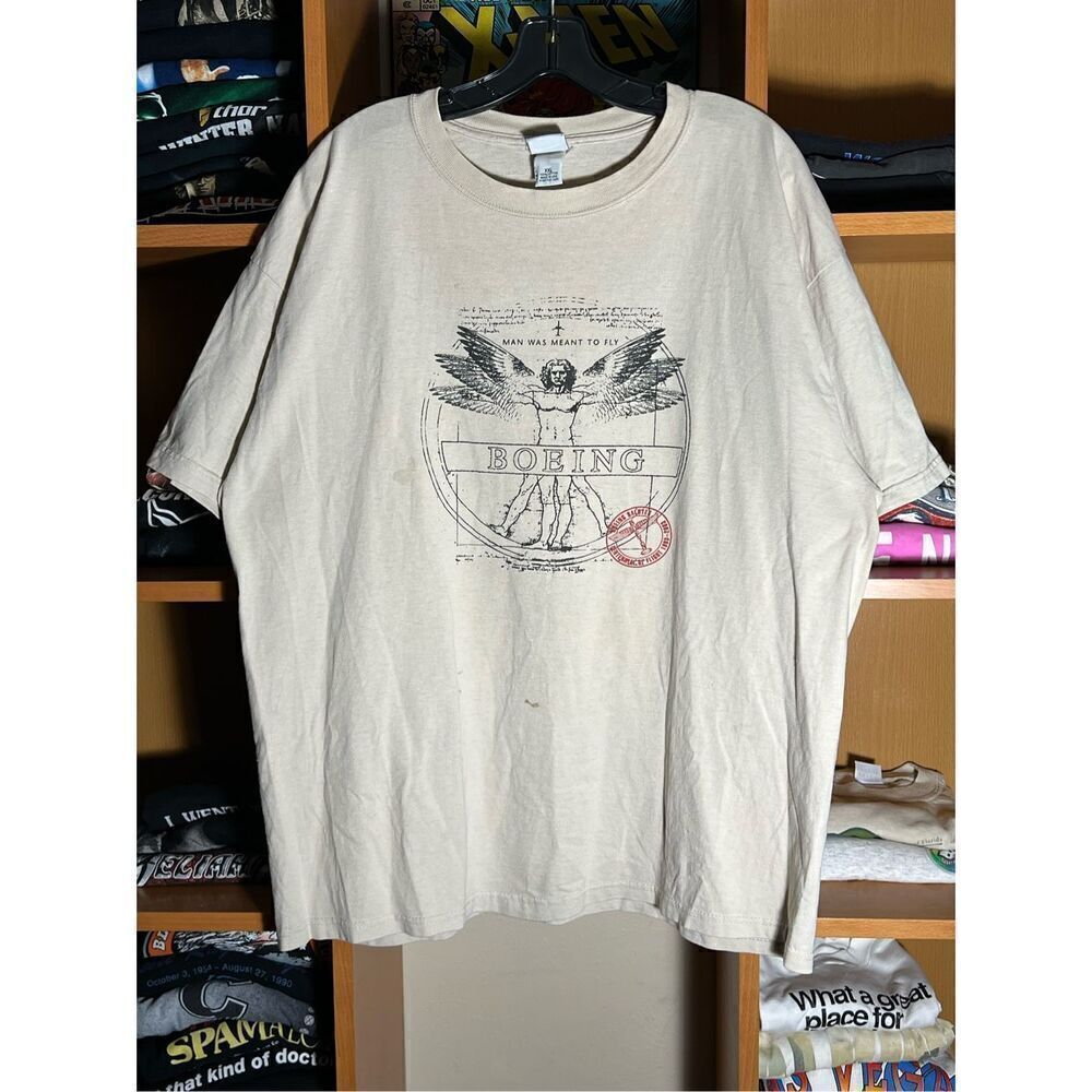 Vintage 90s Rare Boeing Leonardo Da Vinci Vitruvian Man Tee